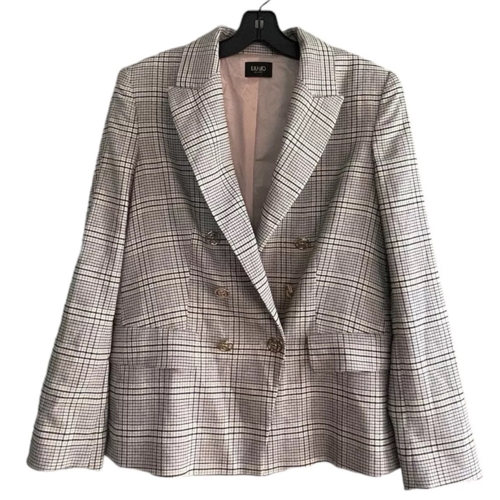 LIU JO ITALY Blazer Jacket Size 8  Double-Breasted Notch Lapel Neck Plaid